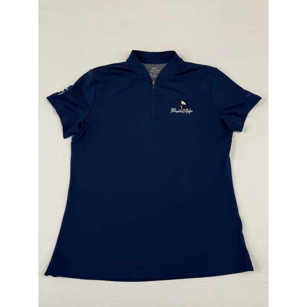 Nike Dri-FIT Womens Quarter Zip Golf Polo Navy Blue Pumpkin Ridge NCI Size M